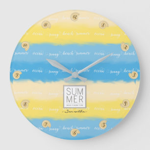 Reloj Redondo Grande Bandas de color de agua caligrafía de verano