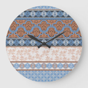 Reloj Redondo Grande Bandas Florales Boho: Colección étnica sin focos