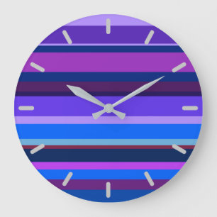Reloj Redondo Grande Bandas horizontales azules y violetas