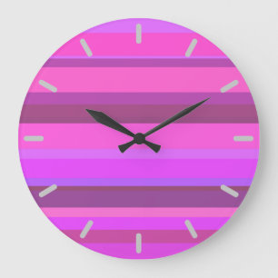 Reloj Redondo Grande Bandas horizontales rosadas