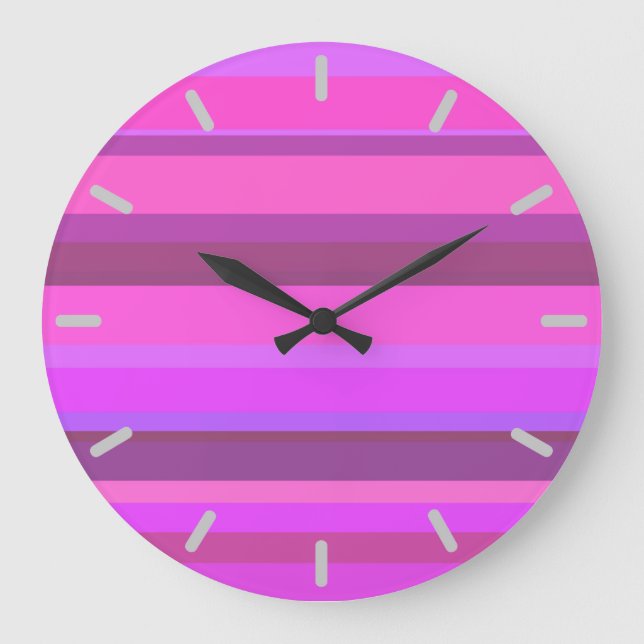 Reloj Redondo Grande Bandas horizontales rosadas (Anverso)