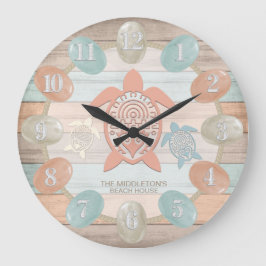 Reloj Redondo Grande Bandas Náuticas De Playa, Vidrio Marítimo, Tortuga