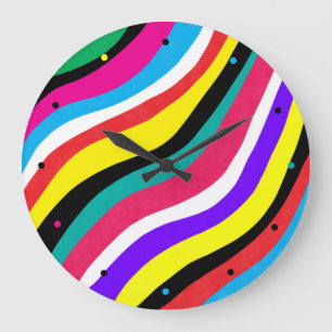 Reloj Redondo Grande Bandas onduladas Psicodélicas Multicolor