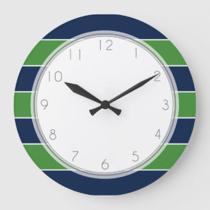 Reloj Redondo Grande Bandas verdes y azules y monograma