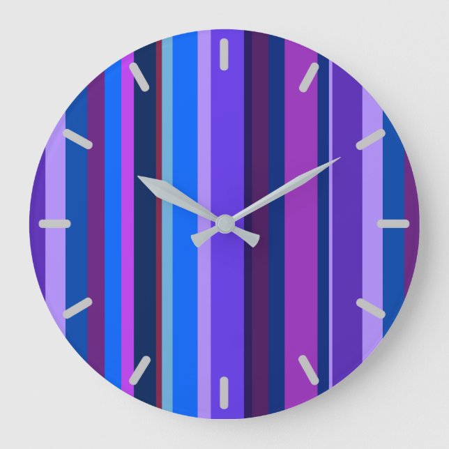 Reloj Redondo Grande Bandas verticales azul y violeta (Anverso)