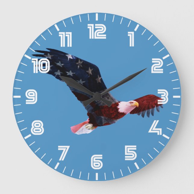 Reloj Redondo Grande Bandera americana Eagle calvo (Anverso)