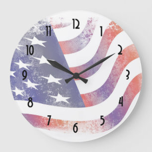 Reloj Redondo Grande Bandera Americana Fachada Al Estilo Grunge Patriót