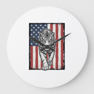 Reloj Redondo Grande Bandera Americana Patriótica del Tigre Grabado Vin