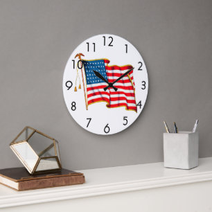 Reloj Redondo Grande Bandera Americana Patriótica Vintage, Cuatro de Ju
