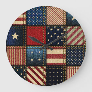 Reloj Redondo Grande Bandera Americana, Patrón sin problemas.