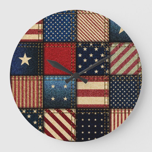 Reloj Redondo Grande Bandera Americana, Patrón sin problemas. (Anverso)