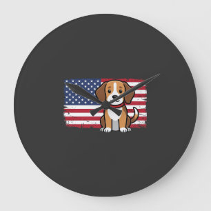 Reloj Redondo Grande Bandera Americana Perro Patriótico Vector