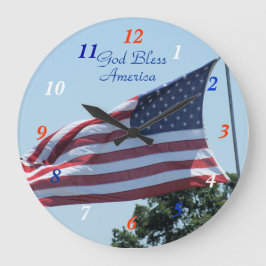 Reloj Redondo Grande Bandera americana que agita en el personalizar de