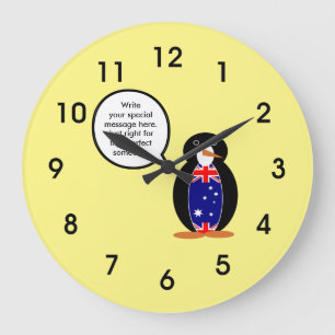 Reloj Redondo Grande Bandera australiana hablando con el señor Penguin
