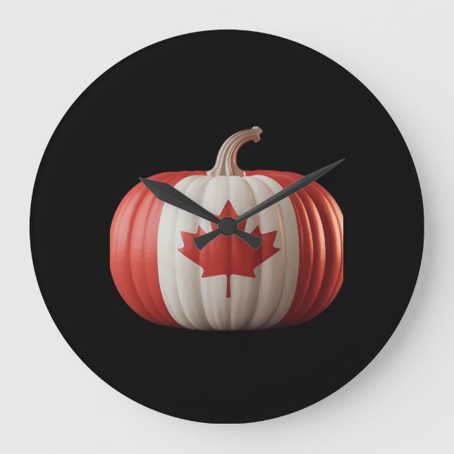 Reloj Redondo Grande Bandera Canadiense Calabaza Maple Leaf Acción de G (Anverso)