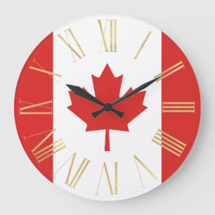 Reloj Redondo Grande Bandera canadiense con oro