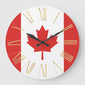 Reloj Redondo Grande Bandera canadiense con oro