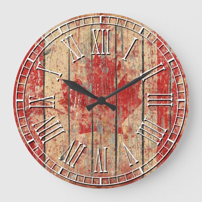 Reloj Redondo Grande Bandera canadiense de Weathered (Anverso)