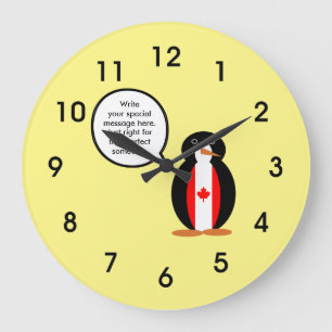 Reloj Redondo Grande Bandera canadiense hablando Sr. Penguin