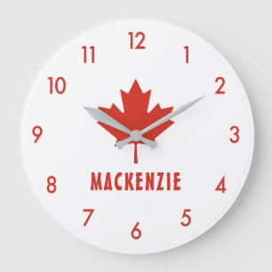 Reloj Redondo Grande Bandera canadiense Red Maple Leaf Canada Day Name 