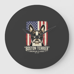 Reloj Redondo Grande Bandera clásica americana del Boston Terrier