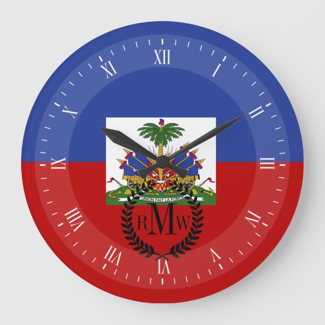 Reloj Redondo Grande Bandera clásica haitiana (Anverso)