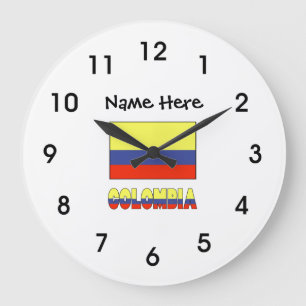 Reloj Redondo Grande Bandera colombiana con tu nombre