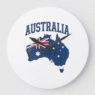 Reloj Redondo Grande Bandera de Australia Mapa Gráfico Antiguo Deterior