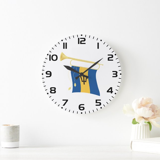 Reloj Redondo Grande Bandera de Barbados con el Caribe patriótico Bugle (Subido por el creador)