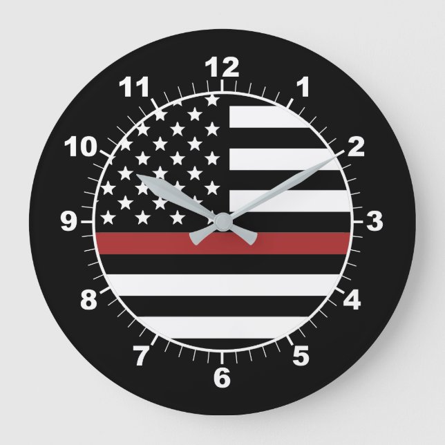 Reloj Redondo Grande Bandera de bomberos delgada de la línea roja (Anverso)