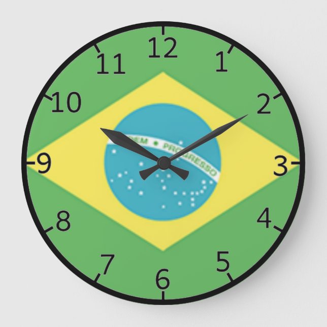 Reloj Redondo Grande Bandera de Brasil (Anverso)