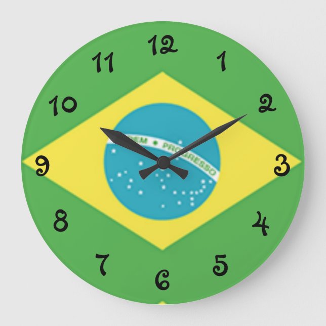 Reloj Redondo Grande Bandera de Brasil (Anverso)