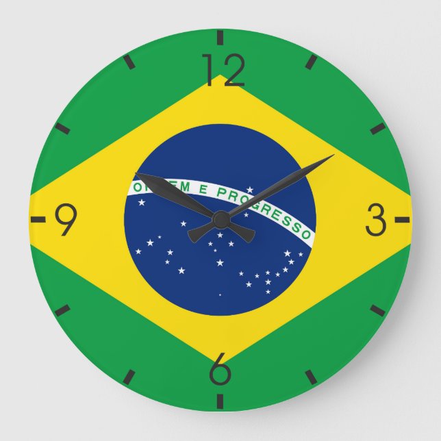 Reloj Redondo Grande Bandera de Brasil (Anverso)