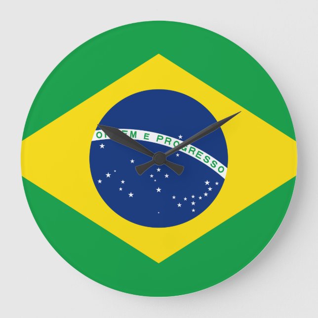 Reloj Redondo Grande Bandera de Brasil (brasileño) (Anverso)