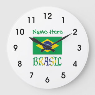 Reloj Redondo Grande Bandera de Brasil y Brasil Come el Nombre