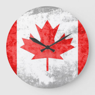 Reloj Redondo Grande Bandera de Canadá Grunge 2