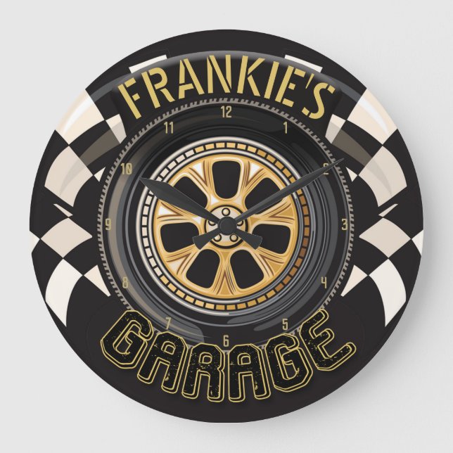 Reloj Redondo Grande Bandera de Carreras personalizado Calor Masculino  (Anverso)