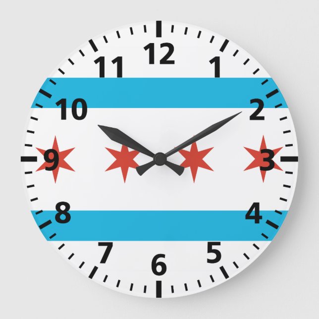 Reloj Redondo Grande Bandera de Chicago (Anverso)