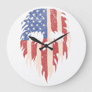 Reloj Redondo Grande Bandera de EE. UU. Cráneo Barba Diseño Patriótic
