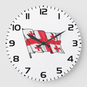 Reloj Redondo Grande Bandera de Georgia ondeando roja y blanca con cinc