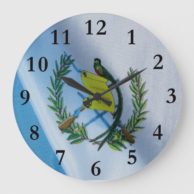 Reloj Redondo Grande Bandera de Guatemala con símbolo del quetzal (Anverso)