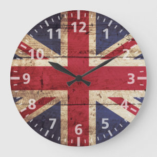 Reloj Redondo Grande Bandera de Inglaterra en grano de madera viejo