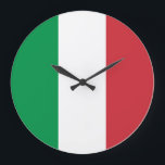 Reloj Redondo Grande Bandera de Italia<br><div class="desc">La bandera italiana es una tribanda vertical. Los colores usados en la bandera son rojo, blanco, verde. La proporción de la bandera italiana es de 2:3. La bandera de Italia fue adoptada en 1948. El primer uso del diseño de la bandera actual fue en 1796. El último cambio en el...</div>