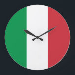 Reloj Redondo Grande Bandera de Italia<br><div class="desc">La bandera italiana es una tribanda vertical. Los colores usados en la bandera son rojo, blanco, verde. La proporción de la bandera italiana es de 2:3. La bandera de Italia fue adoptada en 1948. El primer uso del diseño de la bandera actual fue en 1796. El último cambio en el...</div>