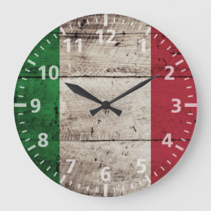 Reloj Redondo Grande Bandera de Italia en grano de vieja madera