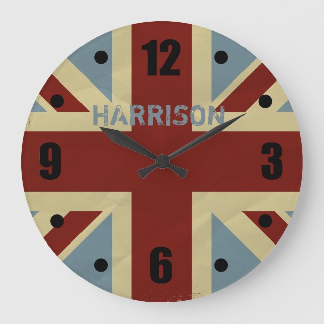 Reloj Redondo Grande Bandera de Jack Grunge de la Unión Británica (Anverso)