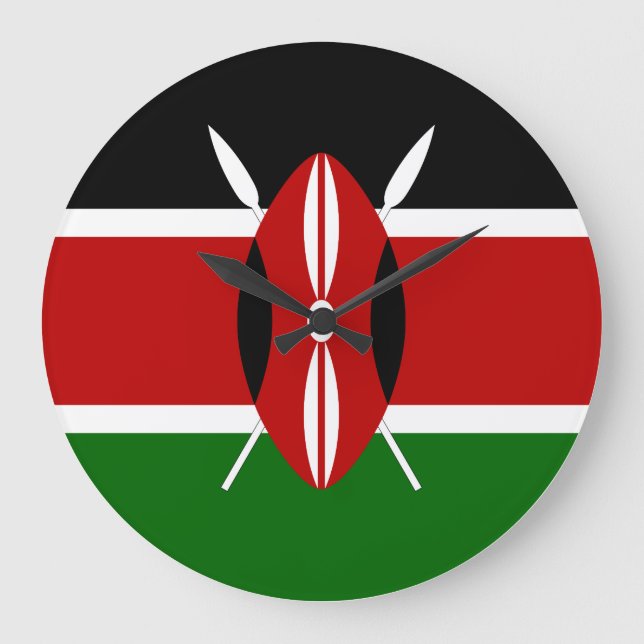 Reloj Redondo Grande Bandera de Kenia (Keniano) (Anverso)