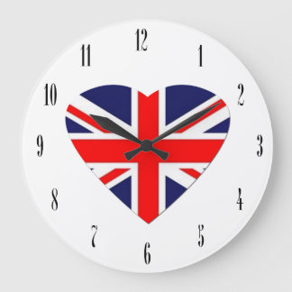 Reloj Redondo Grande Bandera de la bandera británica en forma de corazó