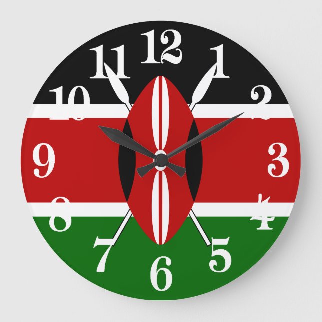Reloj Redondo Grande Bandera de los masái de Kenia Bendera ya Kenya (Anverso)