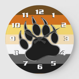 Reloj Redondo Grande Bandera de Orgullo de Oso Pata de Oso